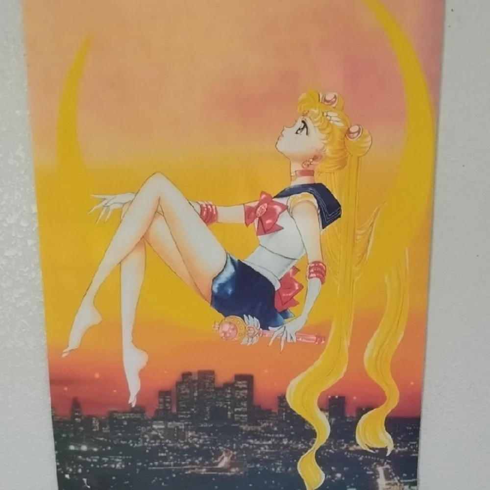 Anime Heroine Wall Tapestry with Sunset and Cityscape